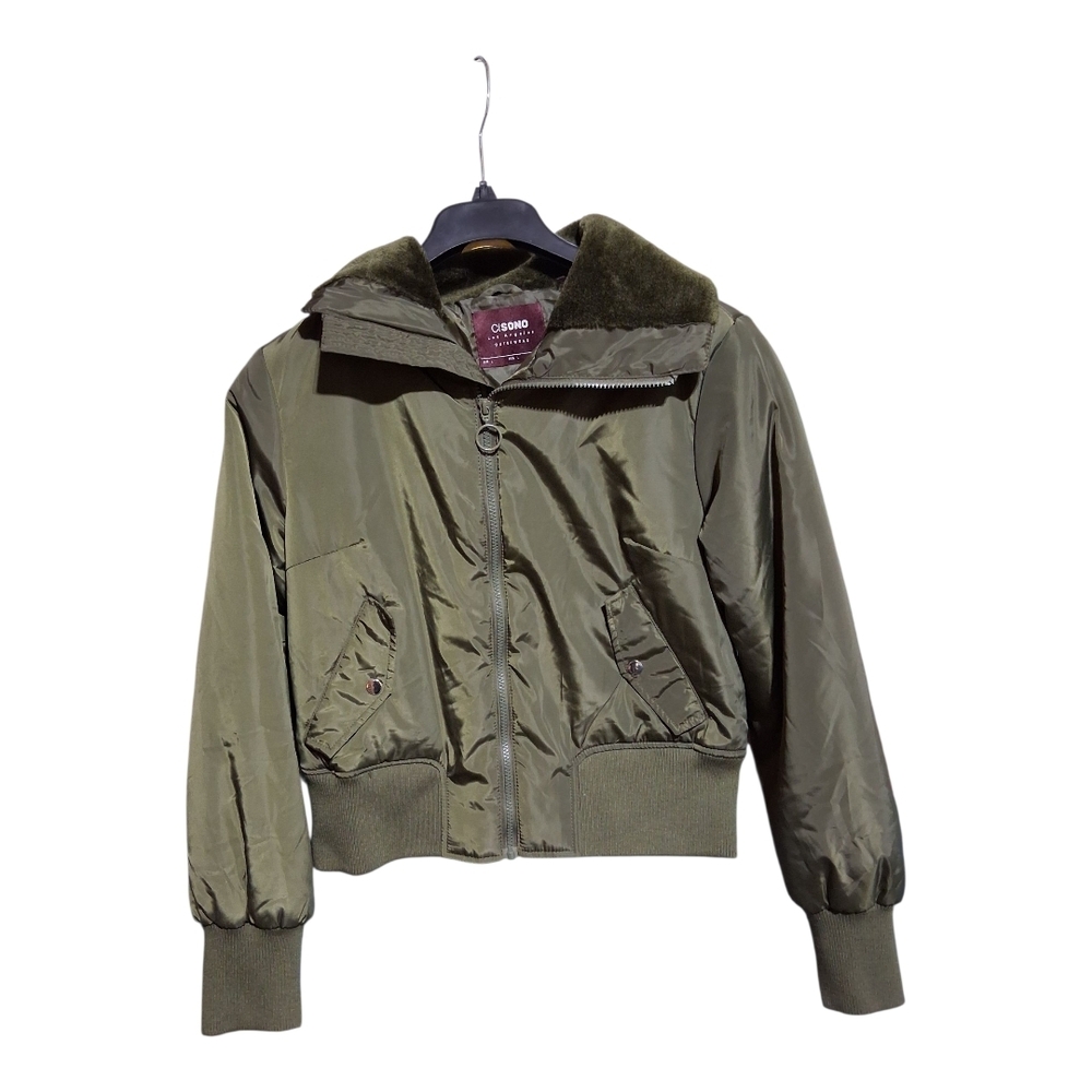 Ci Sono Olive Green Bomber Jacket with Faux Fur Collar